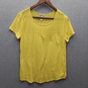 Yellow Short-Sleeve Textured Top 1X By Ambiance Apparel